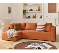 BestMobilier - Topaze - canapé d'angle déhoussable réversible 4 Places en Velours texturé, Rouille