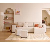 Bestmobilier - Topaze - canapé d'angle réversible 4 Places - Convertible avec Coffre, Tablette et poufs - en Velours côtelé, Beige