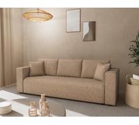 Bestmobilier - Topaze - canapé Droit 3 Places Convertible avec Coffre en Simili, Beige