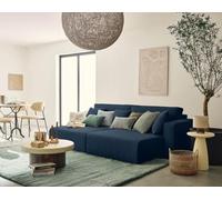 Best Mobilier - Topaze - Canapé Droit 4 Places avec Double méridienne - Assise Profonde - en Velours côtelé, Bleu