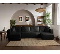 Bestmobilier - Topaze - canapé panoramique en U 7 Places Convertible avec Coffre en Simili, Noir