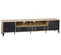 Bestmobilier - Tribeca - Meuble TV - Effet Bois et métal Noir - 2 Portes et 2 tiroirs - 200 cm, Bois/Noir