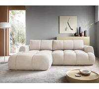Bestmobilier - Yulin - Canapé d'angle Gauche 4 Places Convertible avec Coffre en Tissu Bouclette, Beige