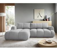 Bestmobilier - Yulin - Canapé d'angle Gauche 4 Places Convertible avec Coffre en Tissu Bouclette, Gris Clair