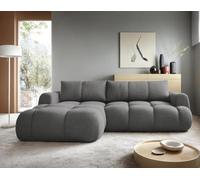 Bestmobilier - Yulin - Canapé d'angle Gauche 4 Places Convertible avec Coffre en Tissu Bouclette, Gris foncé