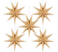 BestoFun 5 Étoiles en Papier Noël 30 cm Marron Étoiles en Papier à Pliage Suspendues Décoration Noël pour Table, Chambre, Mariage, Anniversaire
