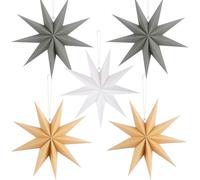 BestoFun 5 Étoiles en Papier Noël Marron 30cm Gris 9 Branches Étoiles en Papier à Pliage Décoration Suspendue Blanche pour Noël, Décoration de Table et Chambre, Mariage