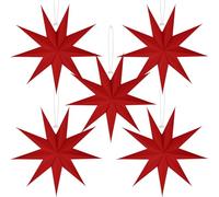 BestoFun Lot de 5 étoiles en papier de Noël - 30 cm - Rouge - Étoiles pliantes à suspendre - Décoration de table pour Noël, chambre, mariage, anniversaire