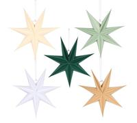 BestoFun Lot de 5 étoiles en papier de Noël Brun 30 cm Beige 7 branches Étoiles en papier pliantes Vert foncé À suspendre Blanc Sauge Décoration de Noël pour décoration de table Décoration de Noël