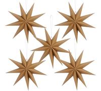 BestoFun Lot de 5 étoiles en papier de Noël - Marron - 30 cm - 9 branches - Neutre - Décoration de Noël - Décoration de table - Chambre - Mariage