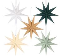 BestoFun Lot de 5 étoiles en papier de Noël marron - 30 cm - Beige - 9 branches - Étoiles pliantes - Vert foncé - À suspendre - Blanc - Vert sauge - Décoration de table de Noël, chambre de mariage