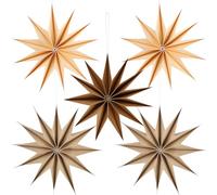 BestoFun Lot de 5 étoiles en papier de Noël marron - 30 cm - Kaki - 12 branches - Étoiles en papier - À suspendre - Beige - Décoration de Noël - Décoration de table - Chambre et mariage