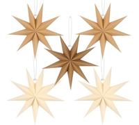 BestoFun Lot de 5 étoiles en papier de Noël - Marron - 30 cm - Kaki - 9 branches - Étoiles pliantes - À suspendre - Beige - Décoration de table de Noël, chambre de mariage