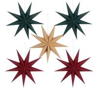 BestoFun Lot de 5 étoiles en papier de Noël - Marron - 30 cm - Rouge et vert - 9 branches - Décoration de Noël - Décoration de table - Chambre - Mariage