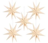 BestoFun Lot de 5 étoiles en papier Noël Beige 30 cm 9 branches Crème Étoiles en papier pliantes à suspendre Décoration de Noël pour décoration de table, de pièce, mariage