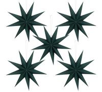 BestoFun Lot de 5 étoiles en papier Noël Vert foncé 30 cm 9 branches Étoiles en papier à plier à suspendre Vert Noël Décoration pour décoration de table Noël Chambre Mariage