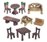 BESTOMZ 10 Pièces Ensemble Miniature de Mobilier pour Micro-Paysage en Résine Table et Chaises Robustes au Style Rustique pour Décorer des Maisons de Poupée ou Étagères