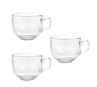 BESTOMZ 3 Pièces Tasse à Café en Verre Transparent Anse Confortable et Bord Doré, Style Intégré et Agréable pour Salon ou Salle à Manger, Verre à Boire Élégant et Pratique