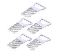 BESTOMZ 5 Pièces Fixateur de Découpe D’oignons en Acier Inoxydable | Poignée Antidérapante en PP Blanc, Forme Griffe, pour Oignons et Légumes Ronds, Usage Débutant