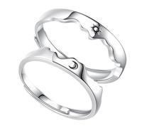 BESTOMZ Bague Ouverte Ajustable Lune et Soleil en Cuivre Argenté pour Couples, Design Élégant et Charmant, Présent Saint-valentin ou Anniversaire