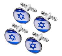 BESTOMZ Boutons de Manchette Drapeau Israël pour Hommes, Alliage de Zinc, 4 Pièces, Bords Arrondis, Style Classique, Adaptés pour Manteau et Coupe-Vent