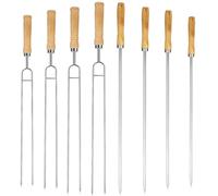 BESTOMZ Brochettes à Griller en Acier Inoxydable Facile à Découper la Viande 8 Pièces avec Fourchette à Barbecue Double Tête et Paquet à Cordon en Couleur Aléatoire pour