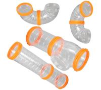 BESTOMZ Kit Tunnels pour Cage à Hamster à Monter Soi-même, Tubes Externes en Plastique Transparent Blanc et Anneaux Orange, Jeu Modulaire DIY pour Petits Rongeurs comme Cobayes, Hérissons