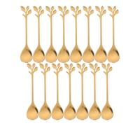 BESTOMZ Lot de 15 Cuillères à Dessert en Acier Inoxydable Forme Feuille Or, Cuillères à Café Créatives pour Mélanger Thé et Miel, Faciles à Nettoyer, Maison ou Cafés