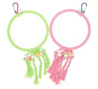 BESTOMZ Lot de 2 Jouets pour Perroquet Anneaux Suspendus Petits, Balançoire Circulaire en Plastique Solide, Couleurs Rose et Vert, Grimpant Mâcher pour Cage à Oiseaux, Couleur Aléatoire