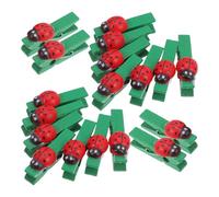 BESTOMZ Lot de 30 Mini Pinces à Linge Bois Vert Décor Coccinelle pour Support Notes et Activités Créatives