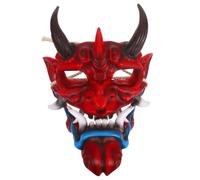 BESTOMZ Masque de Démon Rouge en Résine avec Cornes, Design Réaliste, Ajustable et Confortable pour Soirées Déguisées et Événements Hantés