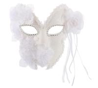 BESTOMZ Masque Vénitien Intégral Couvrant Tout le Visage avec Paillettes Dorées en Dentelle Blanche Unisexe pour Mardi Gras et Fêtes Costumées Élégantes
