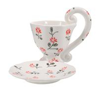 BESTOMZ Mug à Café Fleuri avec Anse et Soucoupe en Céramique 6, 7 Oz