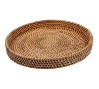 BESTOMZ Plateau de Service Rond en Rotin Tressé, Léger et Résistant | Plateau de Rangement pour Petits Objets, Décor de Table, Usage Photo, Thé de L'après-midi, Dessert