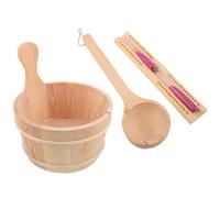BESTOMZ Seau à Eau en Bois pour Sauna 4 L avec Louche en Bois et Sablier Kit 3 Pièces D’Accessoires de Sauna pour Bain Vapeur, Spa et Hammam, Ustensiles Solide pour Usage Domestique