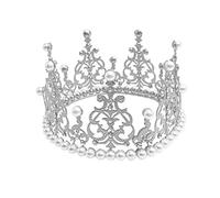 Bestonza Crown Cake Topper Décoration avec Strass et Perles Style Vintage Royal Bandeau Couronne pour fête Mariage (Silver)