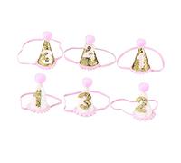 BESTonZON 1 Pc Chapeau D'anniversaire De Bébé Chapeau De Cône D'anniversaire De Paillettes Élastiques à Cheveux Pour Bébé Chapeau De Filles Or 3e Petite Fille Bandeau Boule De Poils