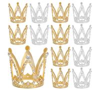 BESTonZON 12 pièces Mini Couronnes Strass Doré et Argenté Décorations Gâteau pour Anniversaire et Fête Accessoires Couronne pour Pâtisserie et Mariage pour Artisanat