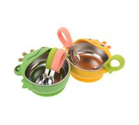 BESTonZON 2 Ensembles Food Bowls Stainless Steel With Silicone Suction Base Non Slip Bowls With Crown Duck And Frog Patterns For Independent Feeding