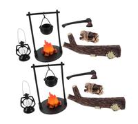 BESTonZON 2 Ensembles Miniature Dollhouse Fireplace Campfire Set Realistic Hanging Stove and Wood Bundle for Indoor Miniature Kitchen Accessories and Farm Scene Decoration
