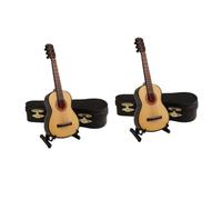 BESTonZON 2 Ensembles Miniature Guitare Bois Décorative Modèle Classique avec Étui et Support Cadeau pour Diplômés de Musique et Amateurs Ornements Miniatures pour Scènes et Collections