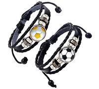 BESTonZON 2 pièces Bracelet Cuir pour Fans de Football Lot de Bracelets et Blanches Jaunes et Blanches Accessoire de Mode pour de Sport
