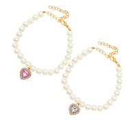 BESTonZON 2 Pièces Collier pour Animaux avec Pendentif Cœur Perles Imitation Élégantes pour Petits et Chiens Accessoire et Confortable pour Renforcer Lien Affectif
