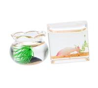 BESTonZON 2 pièces Lot de Bocaux Ronds et Carrés avec Poissons Colorés Aléatoires Décoration Réaliste pour Petites Scènes Aquariums et Mini Maisons Couleur Aléatoire Couleur Aléatoire