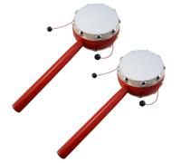 BESTonZON 2 Pièces Petit Tambour Réversible en Bois et Peau de Mouton 7 CM pour Bébé Surface Lisse et Sons Cliquetants Jouet Musical Traditionnel Chinois