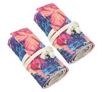 BESTonZON 2 Pièces Trousse à Crayons Enroulable Toile Emplacements Motif Érable Faite Main Organiseur de Pinceaux et Crayons Aquarelle pour Artistes Voyageurs
