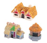 BESTonZON 3 Pièces Mini Village Houses with Thatched Roofs Resin Miniature Garden Accessories for Micro Landscaping Fairy Garden and DIY Terrarium Decor