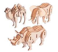 BESTonZON 3 pièces Puzzle Bois Éducatif pour Modèle Animalier Éléphant Chameau Rhinocéros Kit DIY Puzzle Créatif Bois Sûr et Stimulant Concentration et Créativité