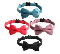 BESTonZON 4 Pièces Collier pour Chaton Velours avec Nœud Décoratif et Clochette Colliers de Sécurité à Dégagement Rapide pour Chat Femelle Bleu Noir Rouge et Rose pour Fêtes et Usage