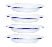 BESTonZON 4 Pièces Plaque Émaillée à Salade, Soupière En Porcelaine, Bols à Soupe En Métal, Assiette Vintage En Céramique Blanche